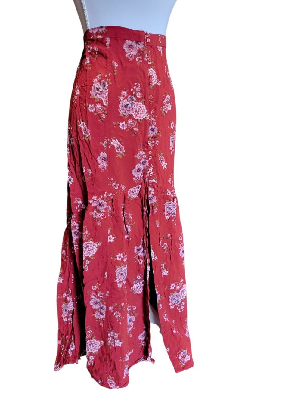 American Eagle Red Floral Button Front Maxi Skirt - Picture 3 of 8